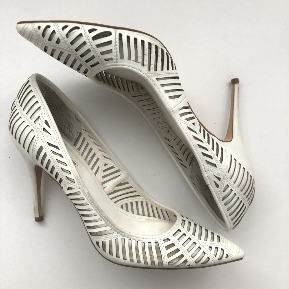 White laser-cut stilettos